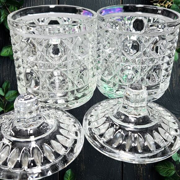 Vtg Indiana Glass Royal Brighton Jam & Sugar Set Beehive Free Emerald Spoon Read - Picture 6 of 12